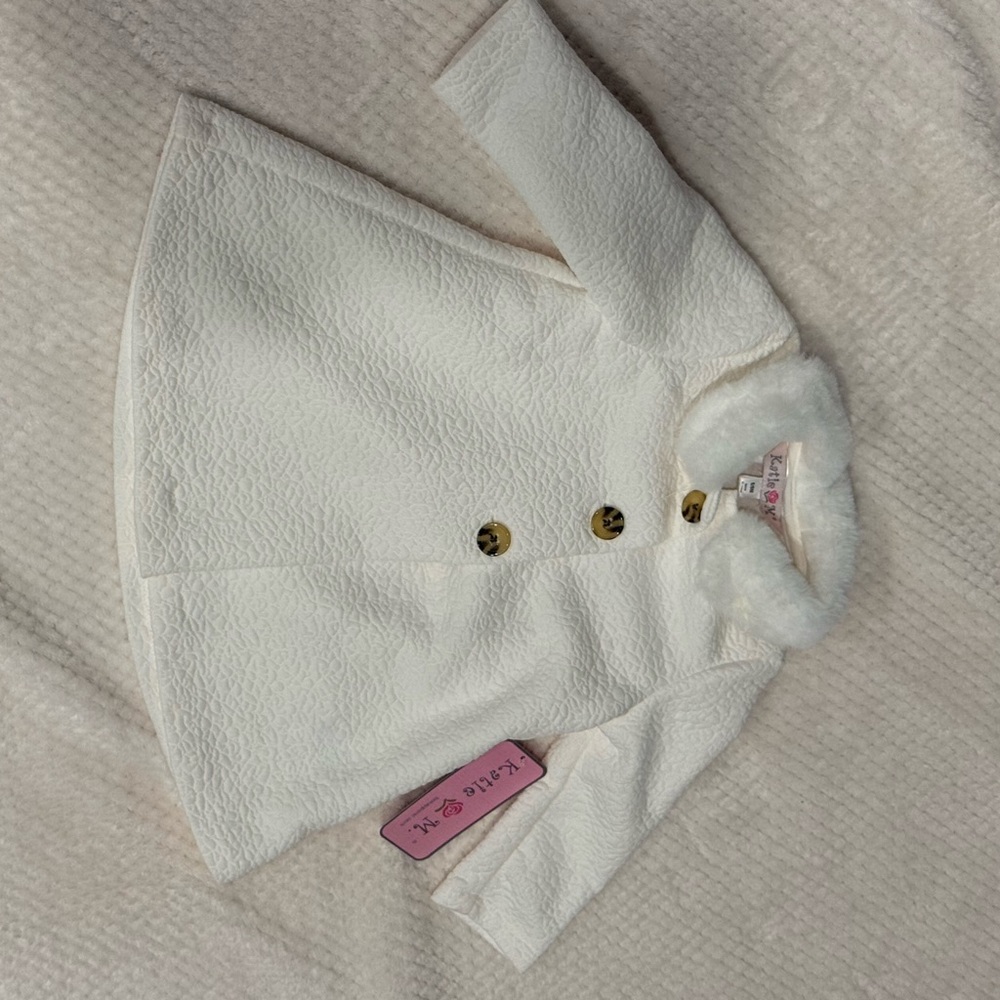 White Faux Fur Collar Coat
